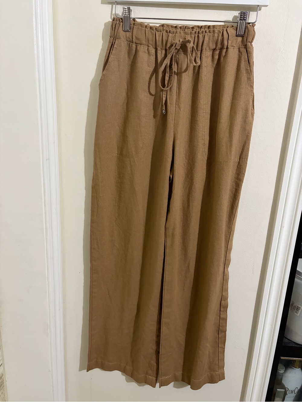 Max Studio Tan Drawstring Linen-Blend Chinos